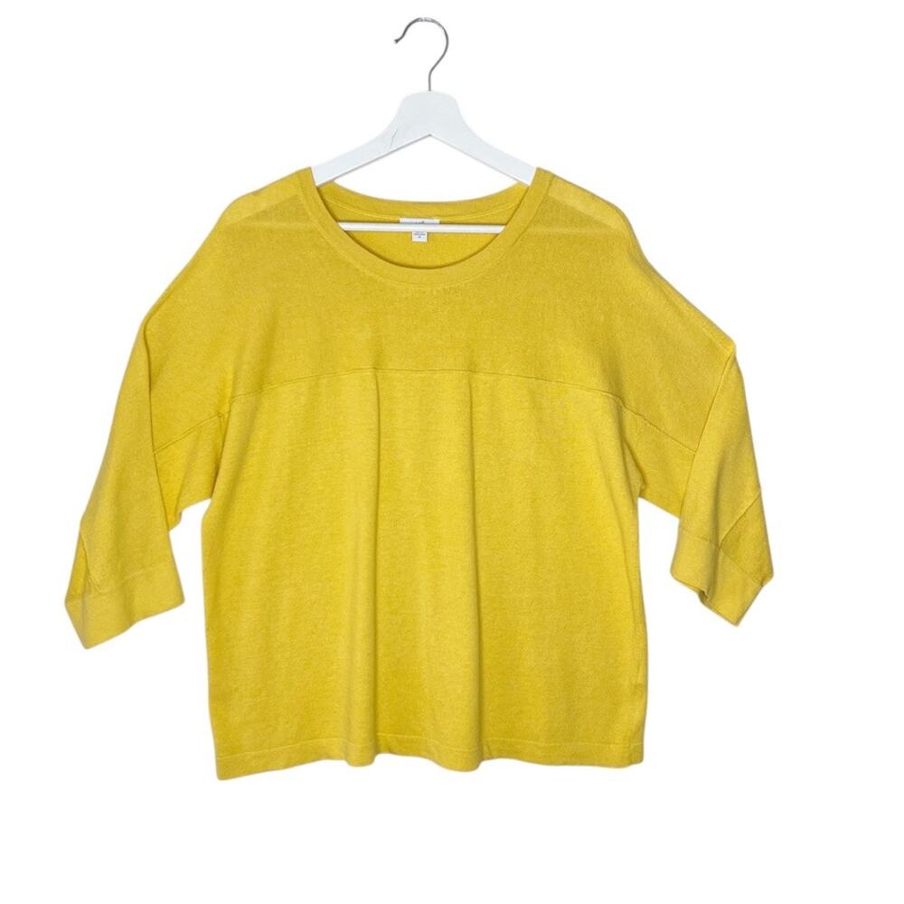 J Jill Sweater Womens Medium Yellow Linen Blend Knit Dolman Sleeve Coastal
